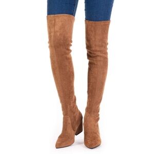 Suede Over-the-Knee Boots - Tan